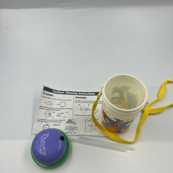 Disney Zak Designs Pooh & Tigger 16 oz Twist Straw Lid Canteen W Strap NOS - Picture 2 of 9